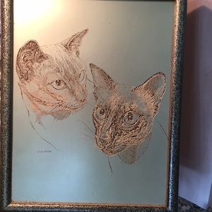 Late deco era carved wood etching in frame